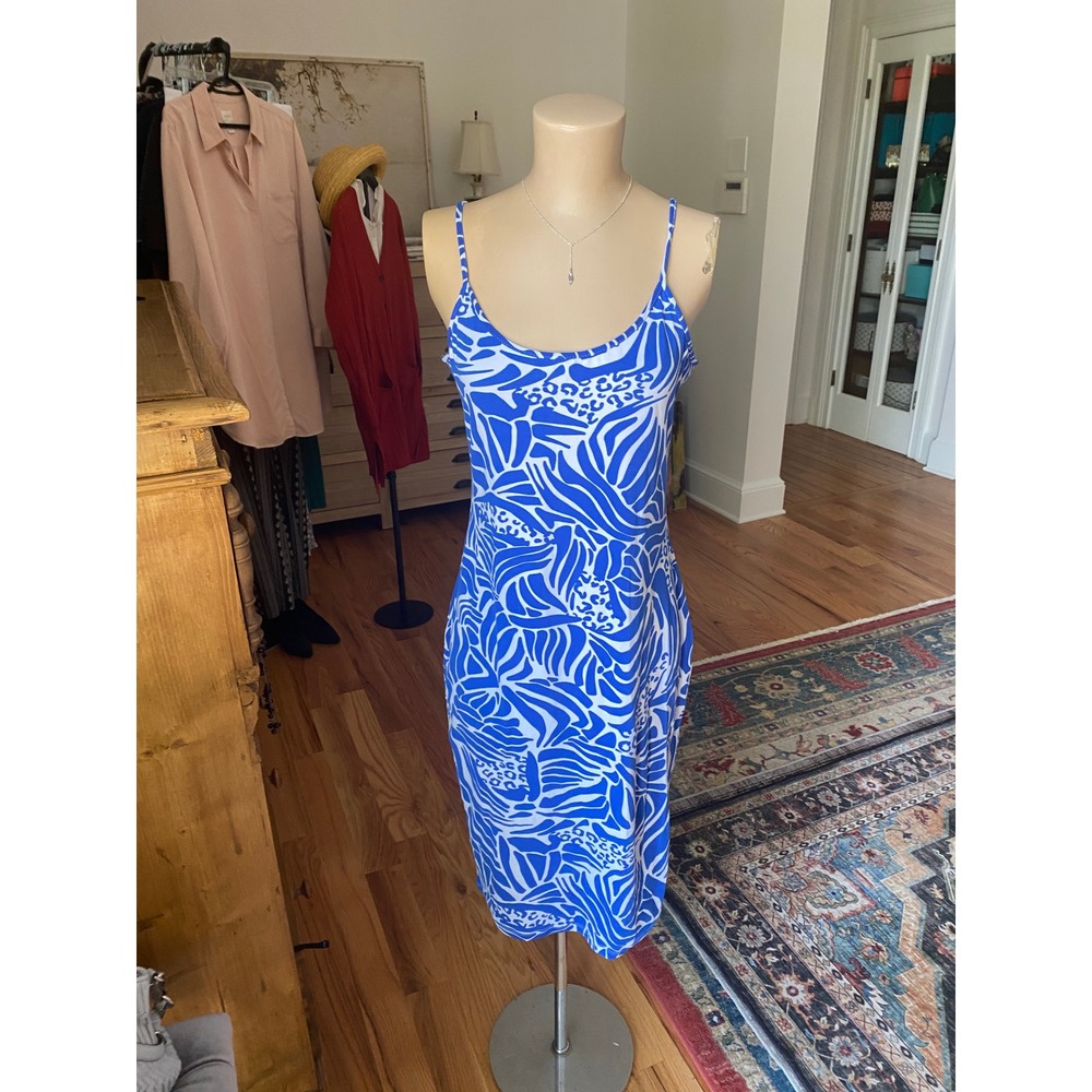 Absolutely Love It Blue White Abstract Animal Print Midi Bodycon Dress XL